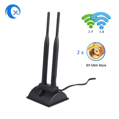 Antenna WiFi 6dBi con connettore maschile RP-SMA 2.4GHz 5GHz doppia banda base magnetica per router wireless WiFi PCI-E