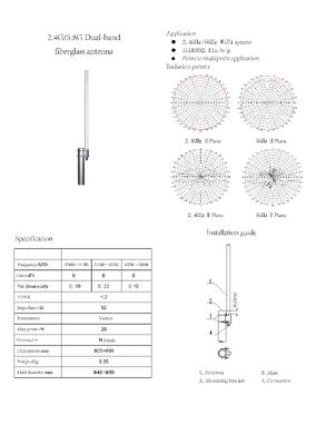 2.4G/5.8g Antenna Wi-Fi a doppia banda 9dBi Antenna di comunicazione esterna in fibra di vetro ad alto guadagno